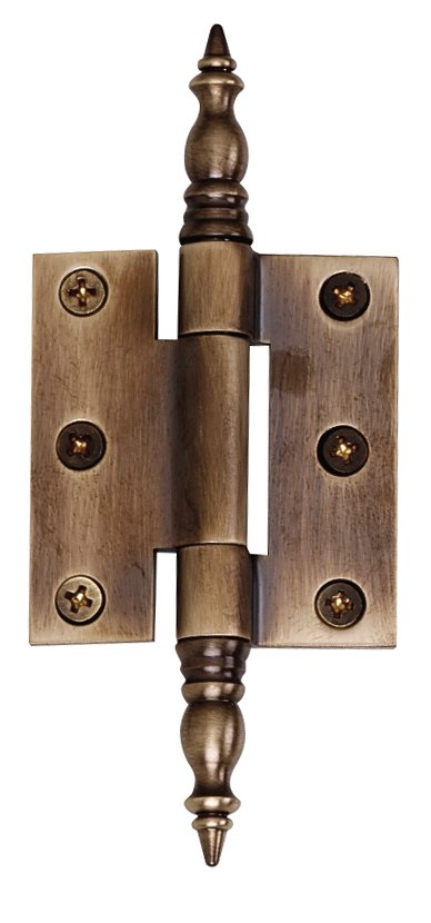 Solid Brass Finial Tip Offset Mortise Hinge in Antique English