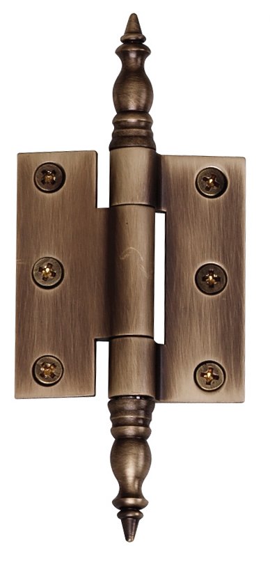 Solid Brass Finial Tip Offset Mortise Hinge in Antique English Matte