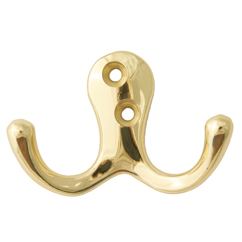 2 3/4" x 2" Double Hook in Unlacquered Brass