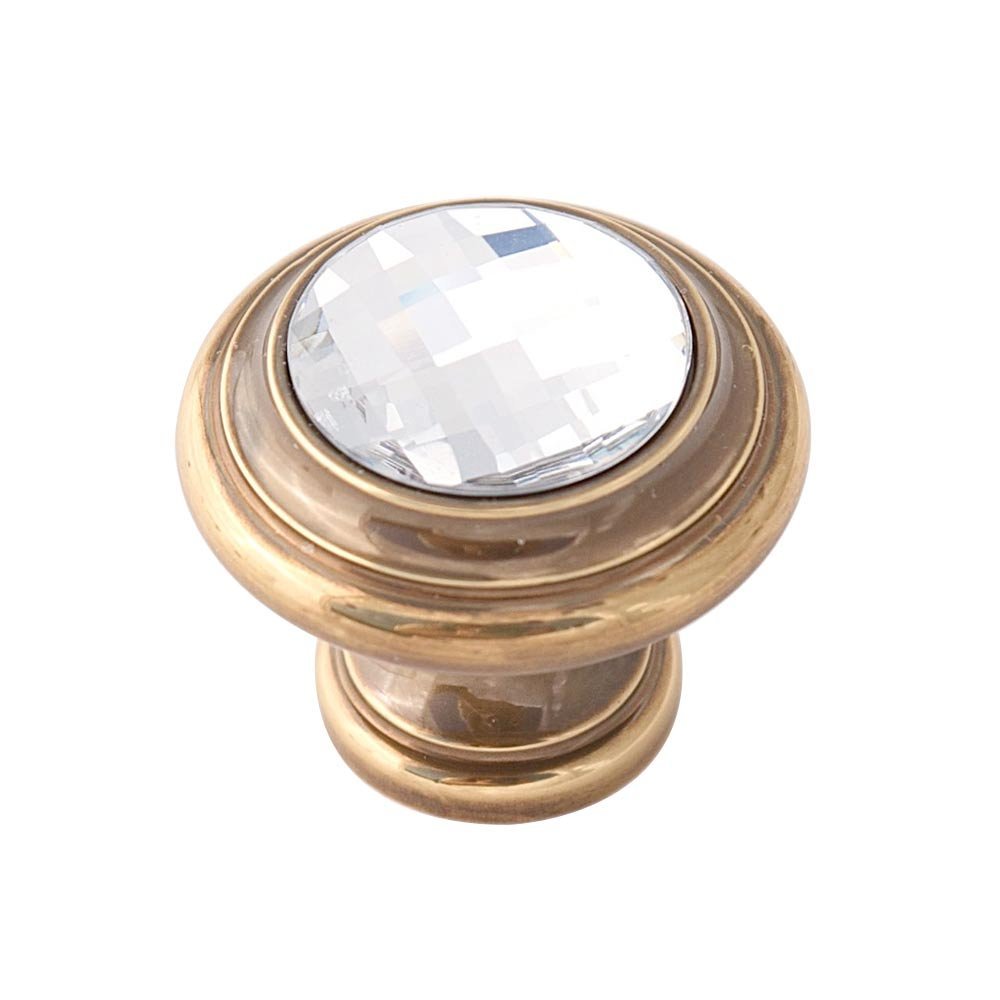Solid Brass 1 1/4" Round Knob in Swarovski /Polished Antique