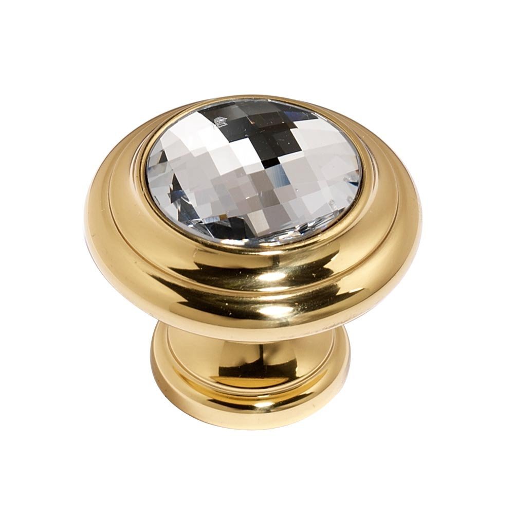 Solid Brass 1 1/4" Round Knob in Swarovski /Polished Brass