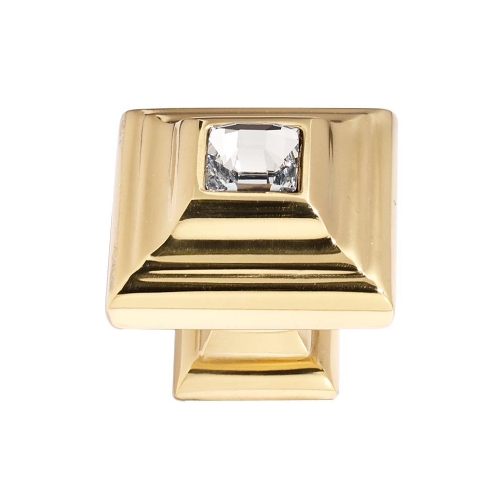 Solid Brass 1 1/4" Pyramid Knob in Swarovski /Gold