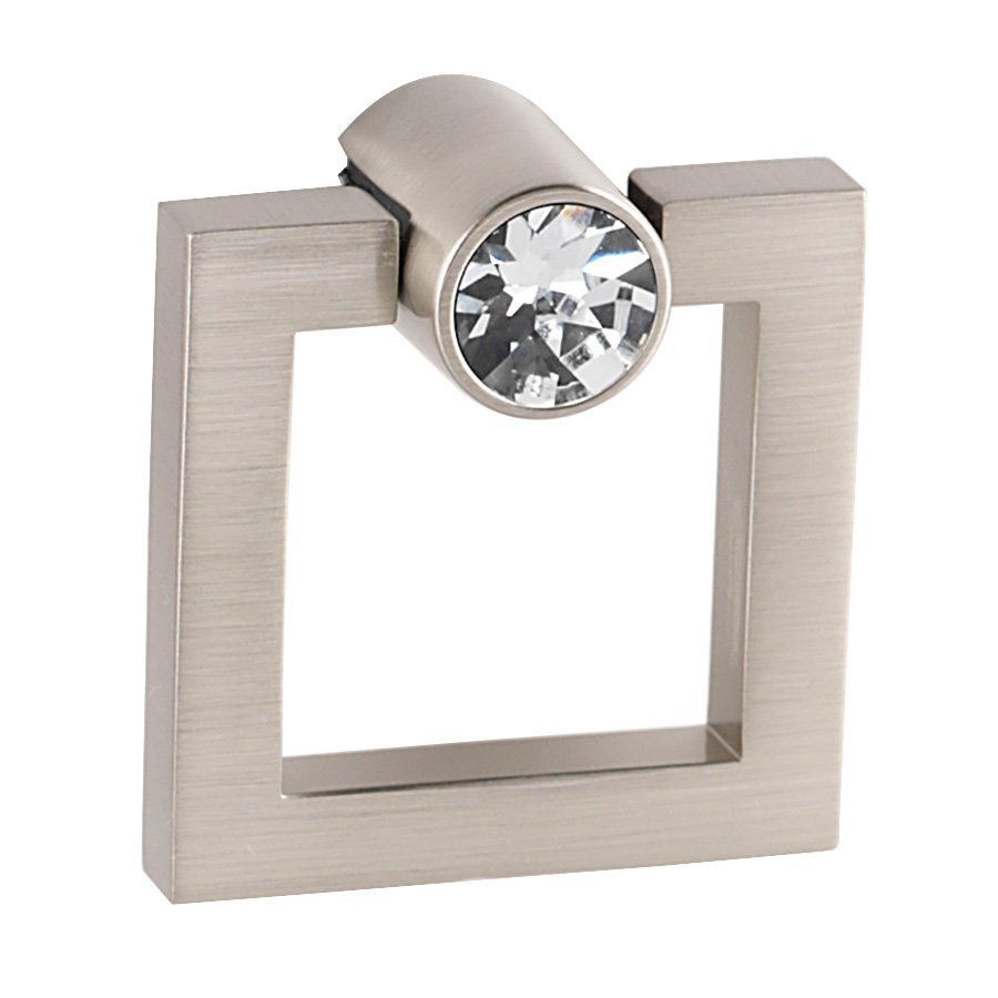 1 1/2" Square Ring with Crystal Small Round Mount in Satin Nickel