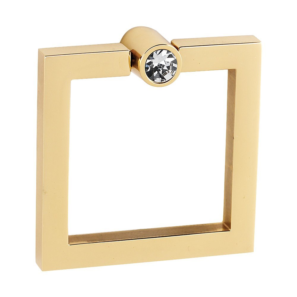 3" Square Ring with Crystal Large Round Mount in Polished Brass