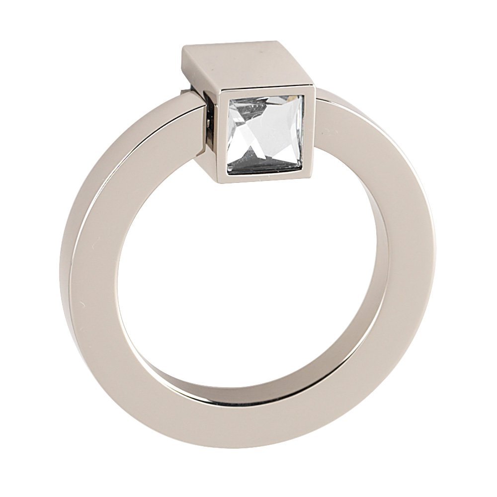 2" Round Ring with Crystal Small Square Mount in Polished Nickel