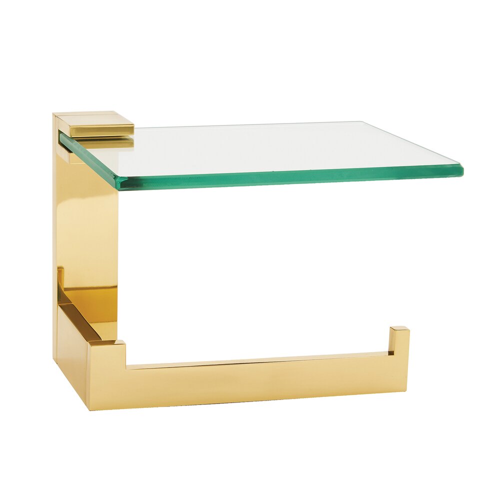 Right Hand Single Post Tissue Holder W/ Glass Shelf In Polished  Brass